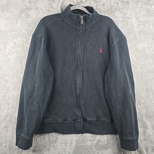 Polo Ralph Lauren Sweater Mens XL Extra Large Black Full Zip Jacket Knit‎ Pony
